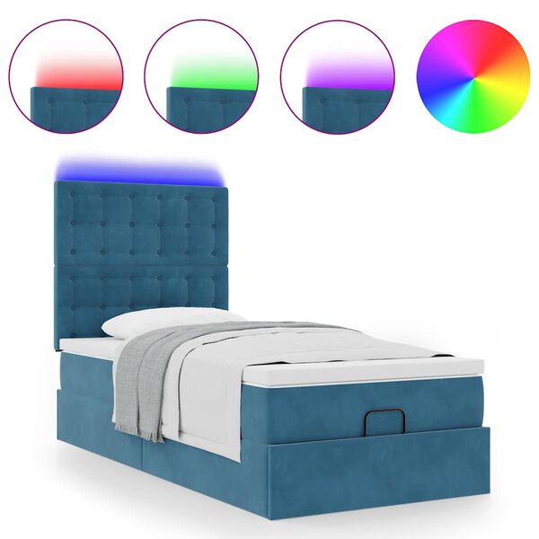 vidaXL Ottoman bed met matrassen en LED's 80x200cm fluweel donkerblauw