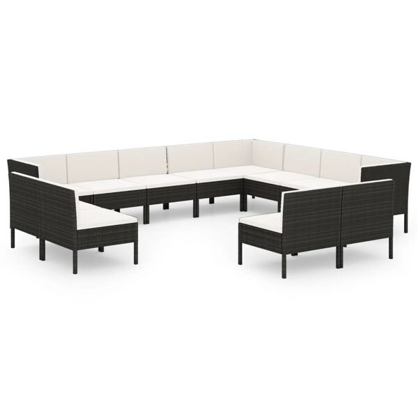 vidaXL 12-delige Loungeset met kussens poly rattan zwart