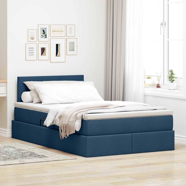 vidaXL Opbergbed met LED met matras met LED Blauw 120 x 200 cm Stof