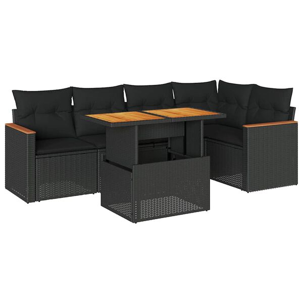 vidaXL 6-delige Loungeset met kussens poly rattan acacia zwart