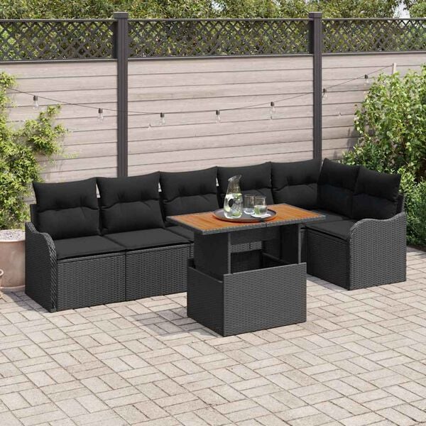 vidaXL Tuin Sofa Set met kussen 7 pcs Zwart