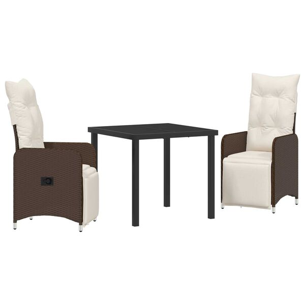 vidaXL Tuin Eetset met kussen 3 pcs Bruin Poly riet