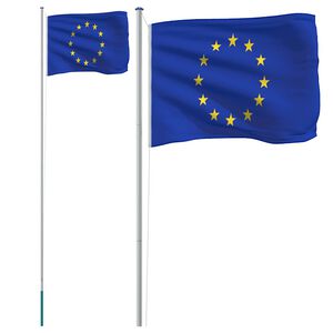 vidaXL Vlag met vlaggenmast Europa 6,08 m aluminium