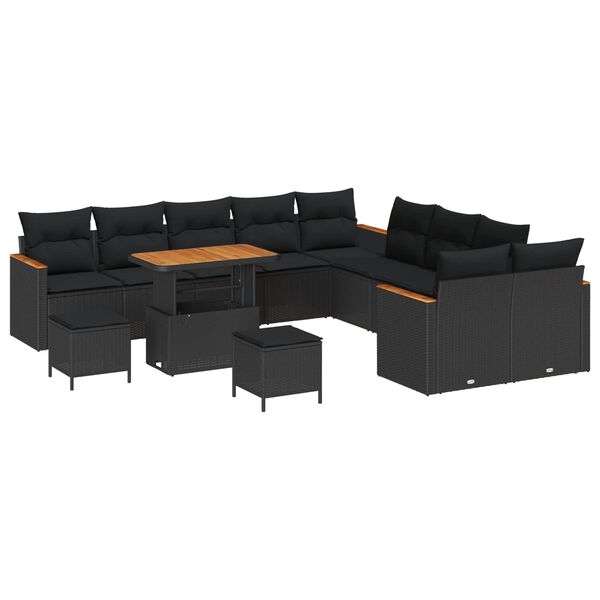 vidaXL Tuinbankenset met kussen 13 pcs Zwart poly rattan