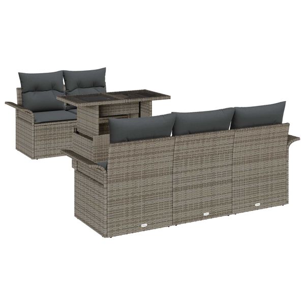 vidaXL Tuin Sofa Set met kussen met opslag 6 pcs Grijs Poly Rattan