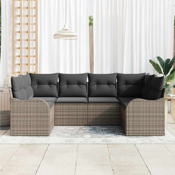 vidaXL Tuin Sofa Set met kussen 6 pcs Grijs Poly riet