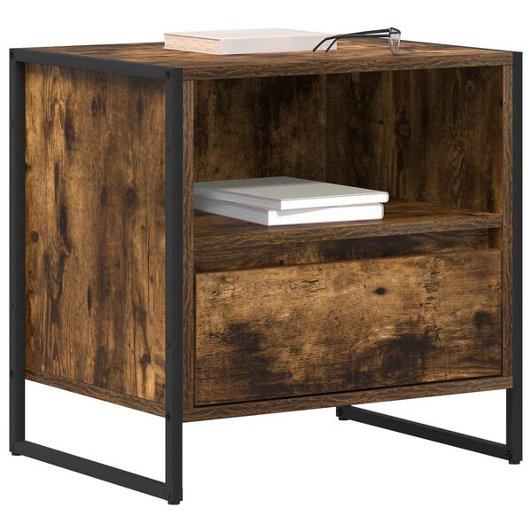 vidaXL Nachtkastje met lade Rook Eik 50 x 39,5 x 50 cm Bewerkt hout