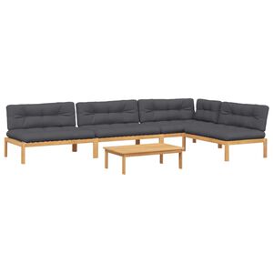 vidaXL 5-delige Loungeset pallet met kussens massief acaciahout