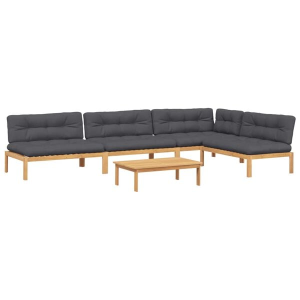vidaXL 5-delige Loungeset pallet met kussens massief acaciahout