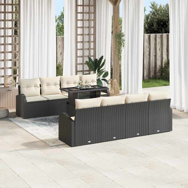 vidaXL Tuin Sofa Set met kussen met opslag 9 pcs Zwart Poly Rattan