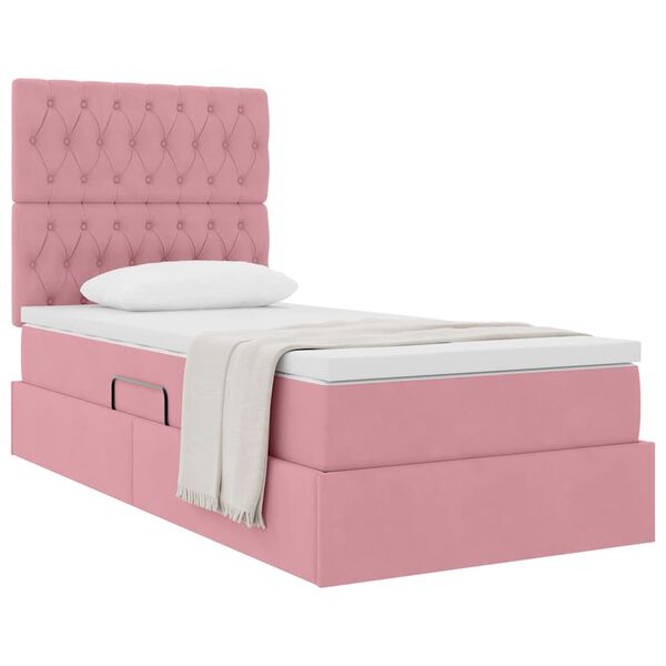 vidaXL Opslag bed met matras met matras Roze 90 x 200 cm Fluweel
