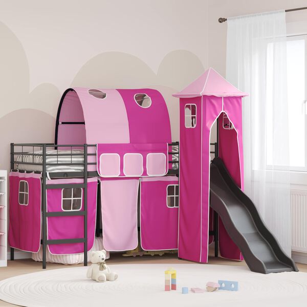 vidaXL Loftbed voor Kids Zwart en Roze 74,5 x 190 cm Metaal