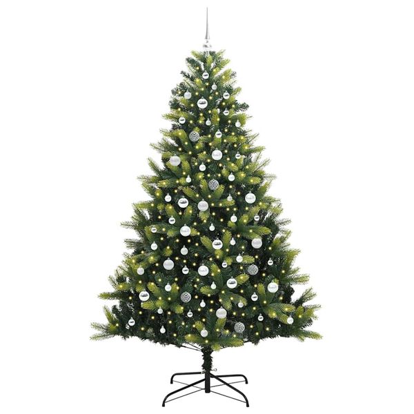 vidaXL Kunstkerstboom met scharnier 300 LEDs Groen 210 cm PVC en PE
