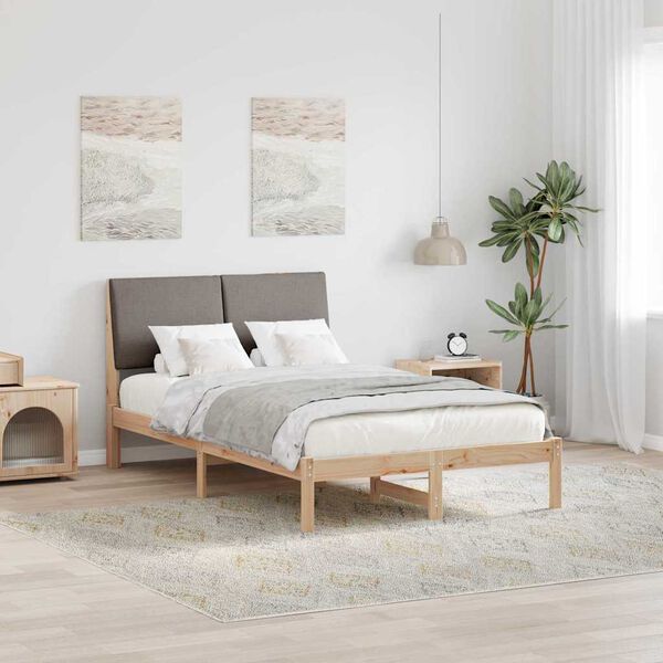 vidaXL Bedframe Bruin en taupe 135 x 190 cm Massief grenenhout