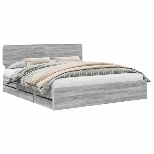 vidaXL Bedframe met lade Grijze Sonoma 180 x 200 cm Geconstrueerd hout