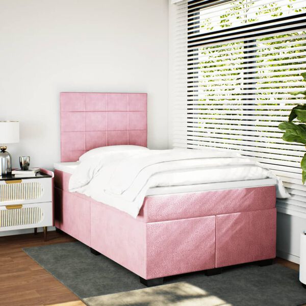 vidaXL Boxspring met matras fluweel roze 120x200 cm