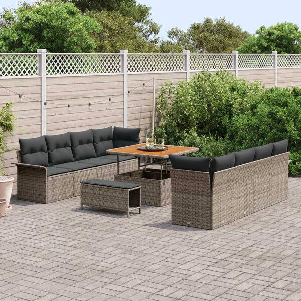 vidaXL Tuin Sofa Set met kussen met opslag met kussen 11 pcs Grijs