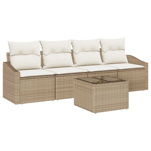 vidaXL Bankstel met kussen met opslag 5 pcs Beige en Cr&egrave;me poly rattan