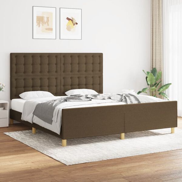 vidaXL Bedframe met hoofdeinde stof donkerbruin 180x200 cm