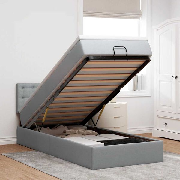 vidaXL Ottoman bed met matras 90x190cm stof lichtgrijs