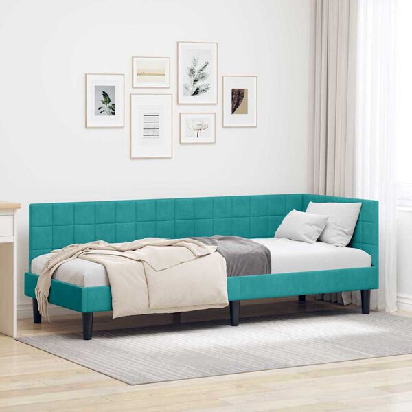 vidaXL Hoekbedframe met hoofdeinde Turquoise 80 cm x 200 cm Fluweel
