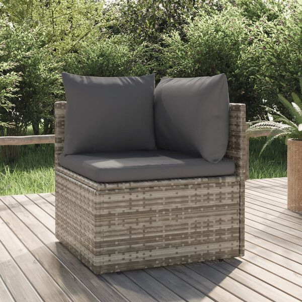 vidaXL Tuinhoekbank met kussen 57x57x56 cm poly rattan grijs