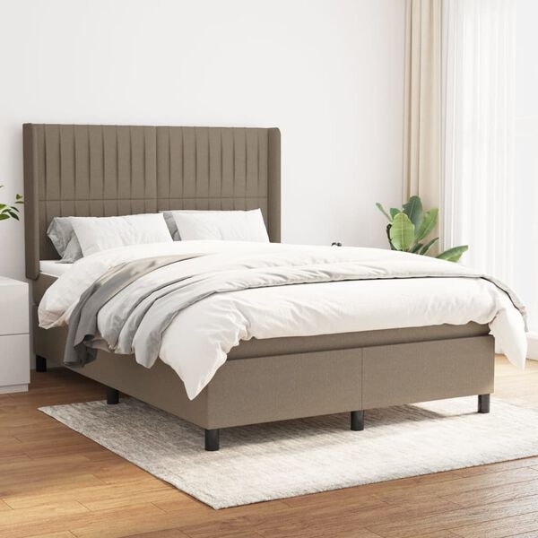 vidaXL Boxspring met matras stof taupe 140x190 cm