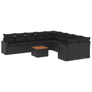vidaXL 11-delige Loungeset met kussens poly rattan zwart