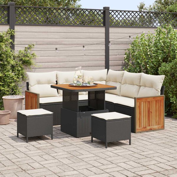 vidaXL Tuin Sofa Set met kussen 8 pcs Zwart en cr&egrave;me