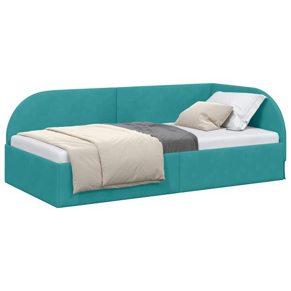 vidaXL Hoekbedframe met hoofdeinde Turquoise 100 cm x 200 cm Stof