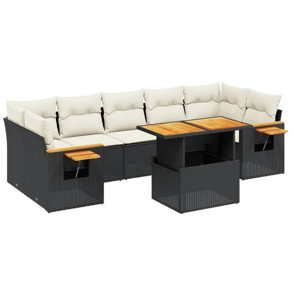 vidaXL 8-delige Loungeset met kussens poly rattan zwart