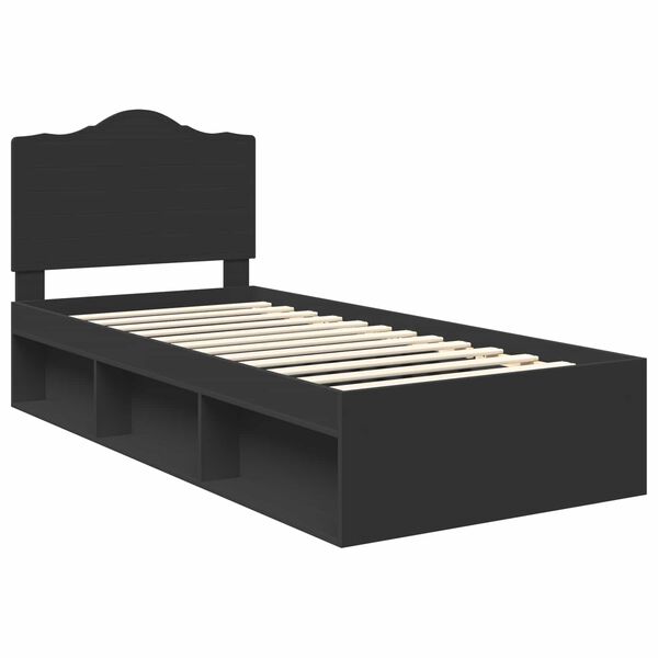 vidaXL Bedframe met hoofdeinde Zwart 90 x 200 cm Massief grenenhout