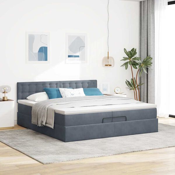 vidaXL Ottoman bed met matrassen en LED's 200x200cm fluweel