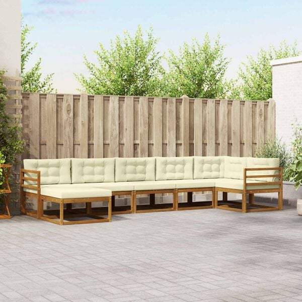 vidaXL Buiten bankenset met kussen 7 pcs Natuurlijk en Cr&egrave;me