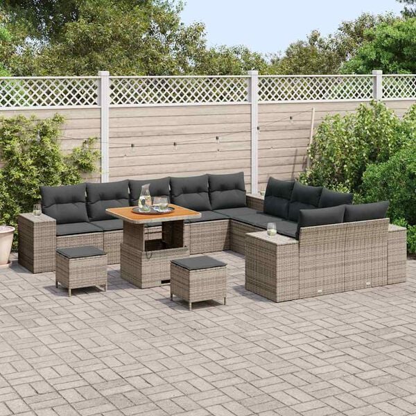 vidaXL Tuin Sofa Set met kussen 13 pcs Grijs poly rattan