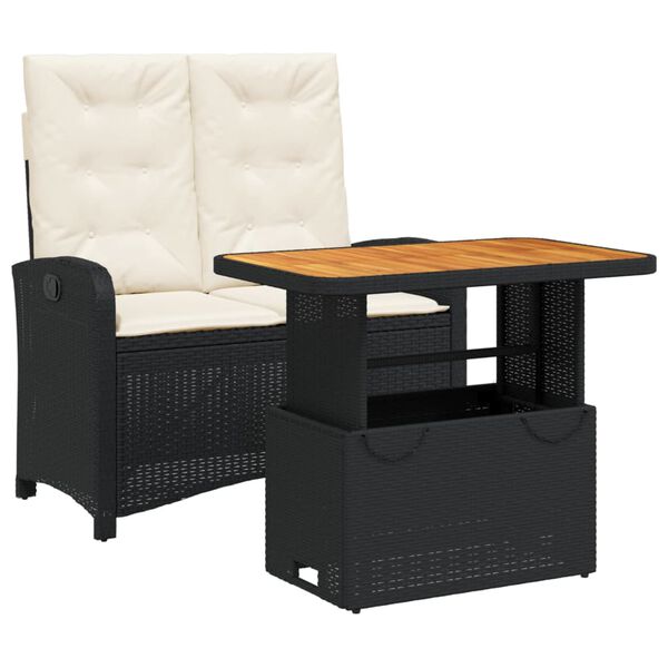 vidaXL 2-delige Tuinset met kussens poly rattan zwart