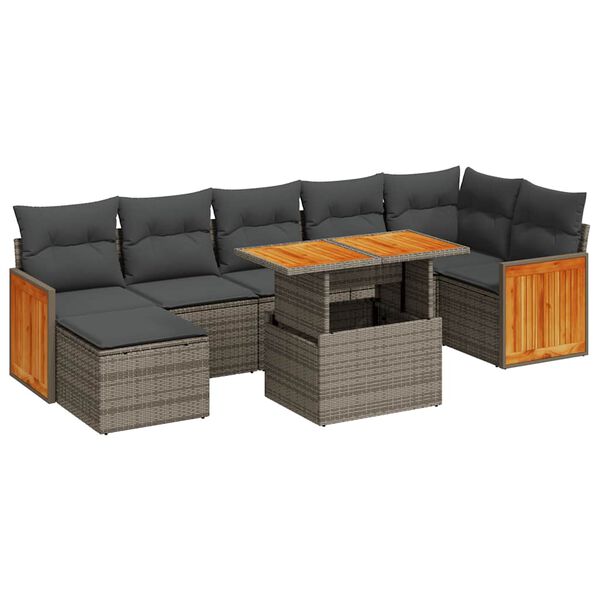 vidaXL 8-delige Loungeset met kussens poly rattan acacia grijs
