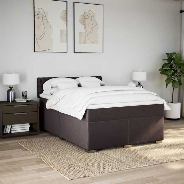 vidaXL Boxspring met matras stof donkerbruin 140x190 cm