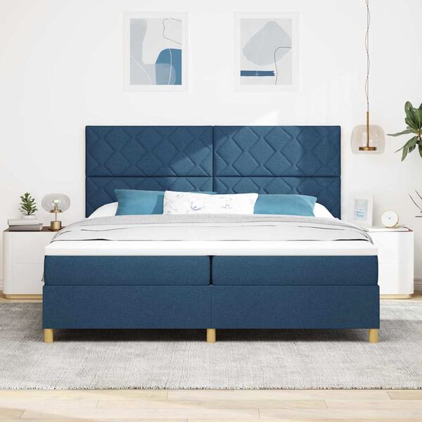 vidaXL LED Box Spring Bed met matras Blauw 200 x 200 cm Stof