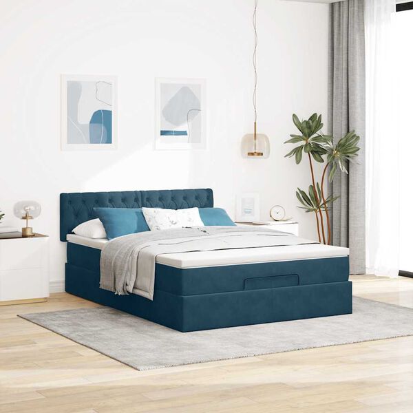 vidaXL Ottoman bed met matras en LED's 140x190cm fluweel donkerblauw