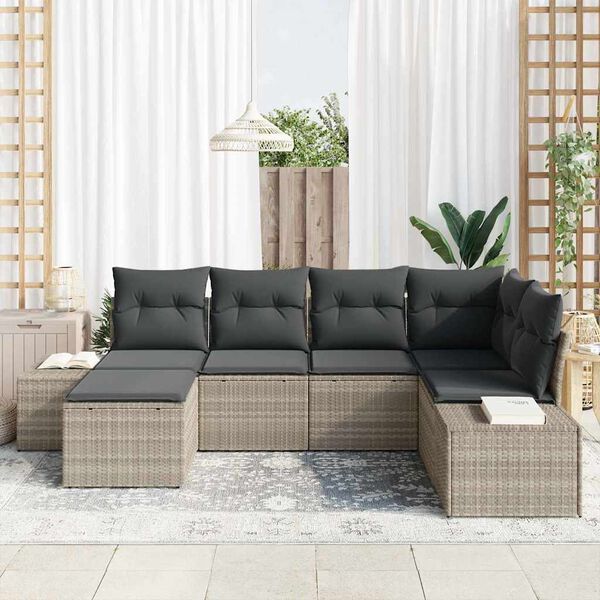 vidaXL Tuin Sofa Set met kussen 6 pcs Lichtgrijs poly rattan