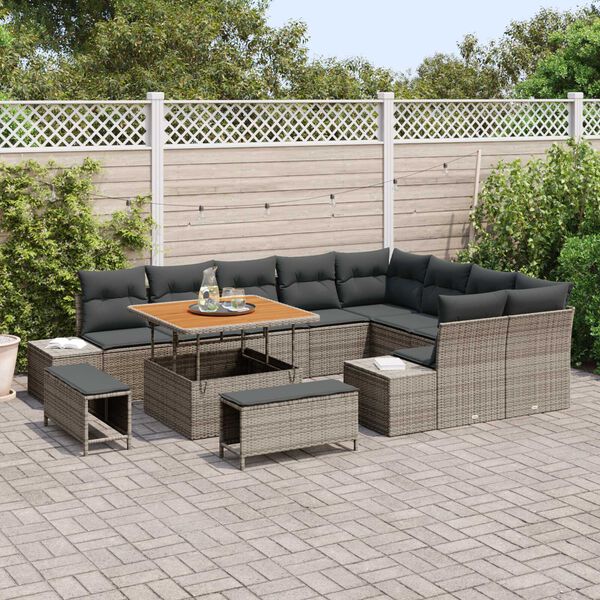 vidaXL Tuinbankenset met kussen 12 pcs Grijs poly rattan