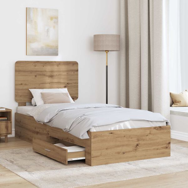 vidaXL Bedframe met hoofdeinde Artisan Eiken 100 x 200 cm Bewerkt hout