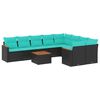 vidaXL 10-delige tuinbankset met kussens van zwart polyrotan