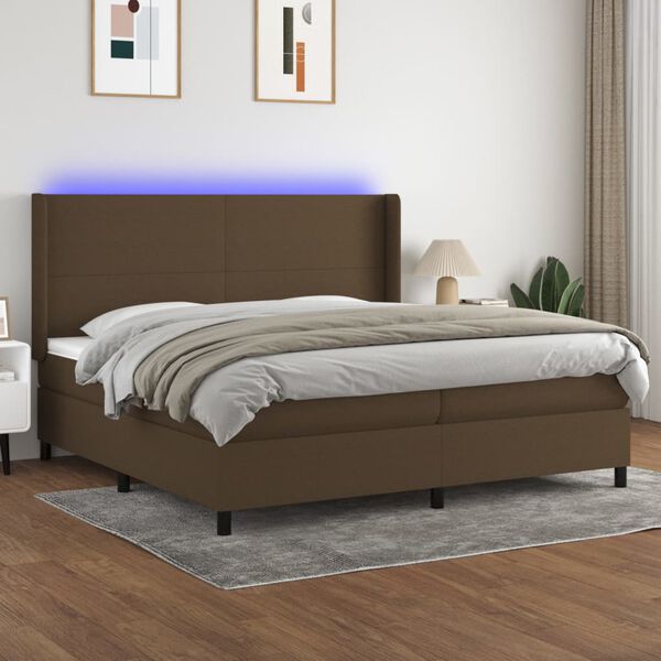 vidaXL Boxspring met matras en LED stof donkerbruin 200x200 cm
