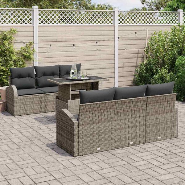 vidaXL Tuin Sofa Set met kussen met opslag 7 pcs Grijs Poly Rattan