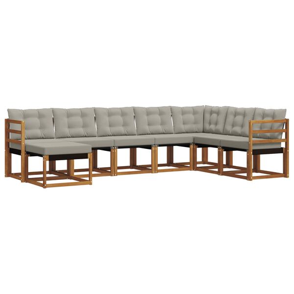 vidaXL Buiten bankenset met kussen 8 pcs Natuurlijk en Lichtgrijs