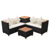 vidaXL 4-delige Loungeset met kussens poly rattan zwart