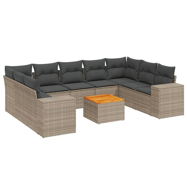vidaXL 10-delige Loungeset met kussens poly rattan grijs