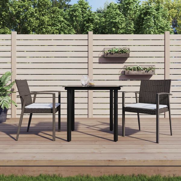 vidaXL 3-delige Tuinset met kussens poly rattan en staal